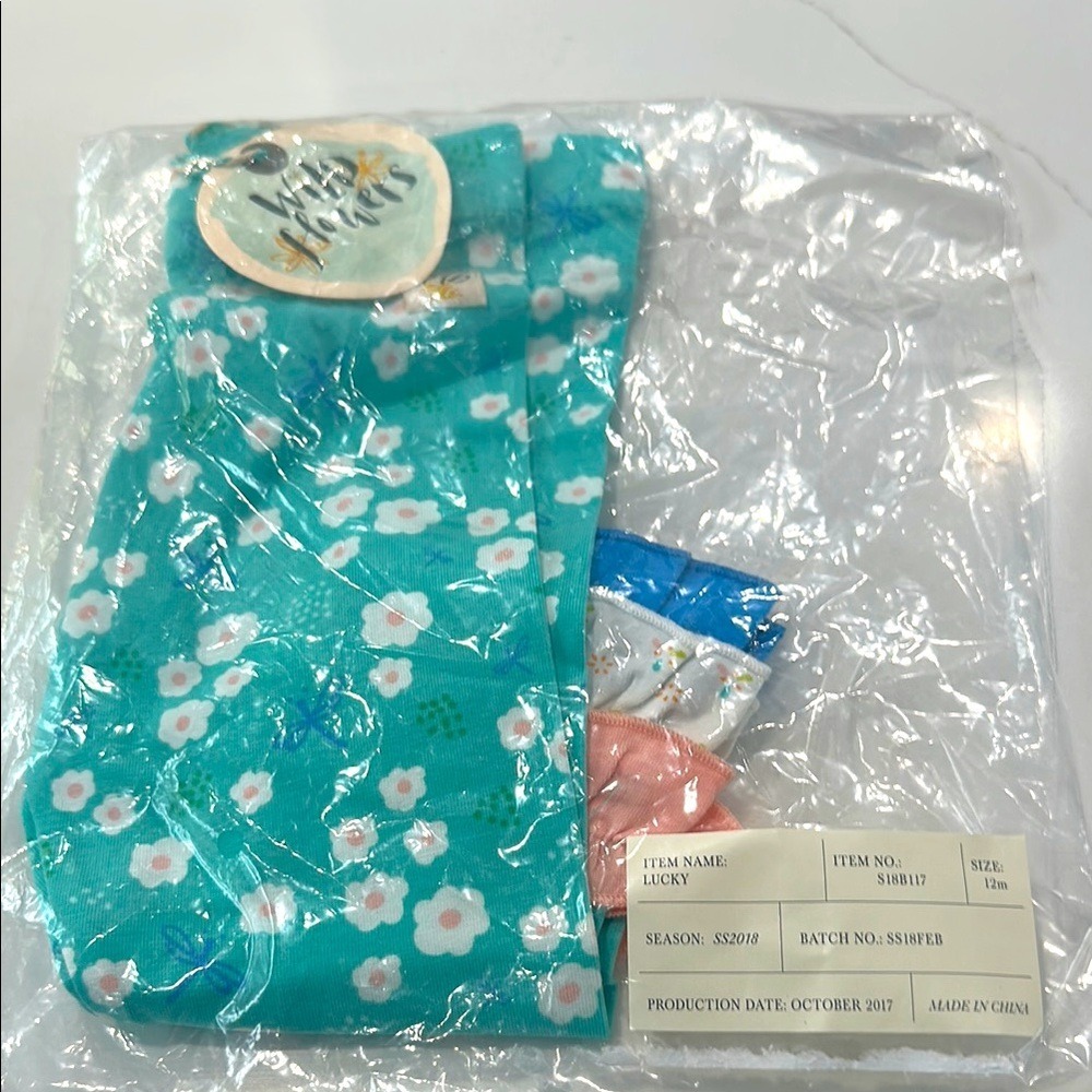 Wildflowers Lucky Teal Floral Ruffle Leggings Girls Size 12M NWT Boutique Spring